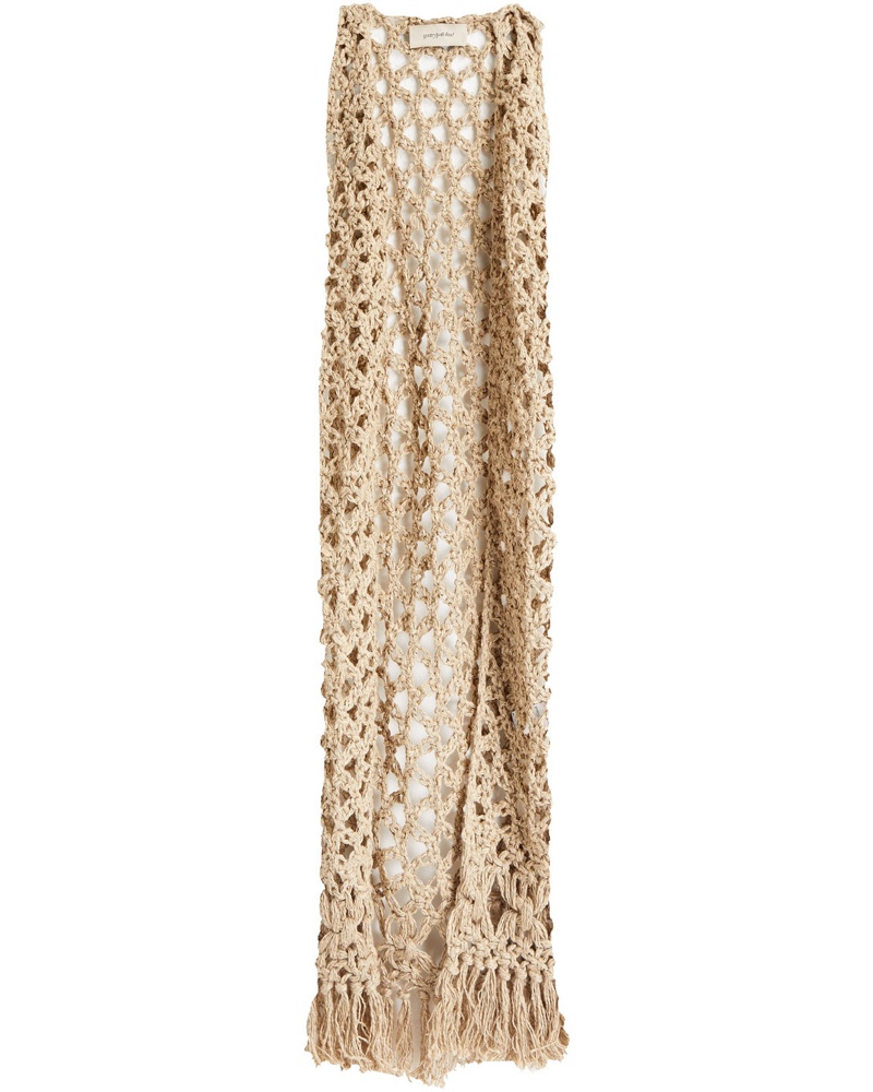 Gentryportofino Damen Cardigan aus Häkelstrick aus einer Seiden-Leinenmischung mit Fransen