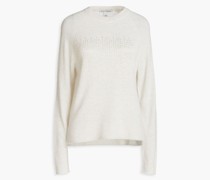 Raglan melierter Kaschmirpullover mit Zierperlen