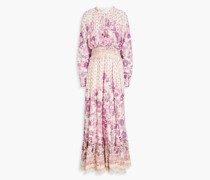 Gerafftes Maxikleid aus Baumwollgaze mit floralem Print
