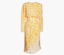 Mary Kleid aus glänzendem Jacquard mit Leopardenprint und asymmetrischer Schulterpartie