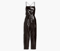 Greta Cropped Latzhose aus Leder inKnitteroptik