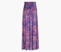 Shirred printed voile maxi skirt