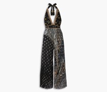 Bedruckter Neckholder-Jumpsuit aus Seiden-Crêpe mit Fil Coupé und Verzierung L