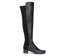 Stretch knit-paneled leather over-the-knee boots
