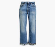 Jeans aus Denim inausgewaschener Optik mit Häkelbesatz