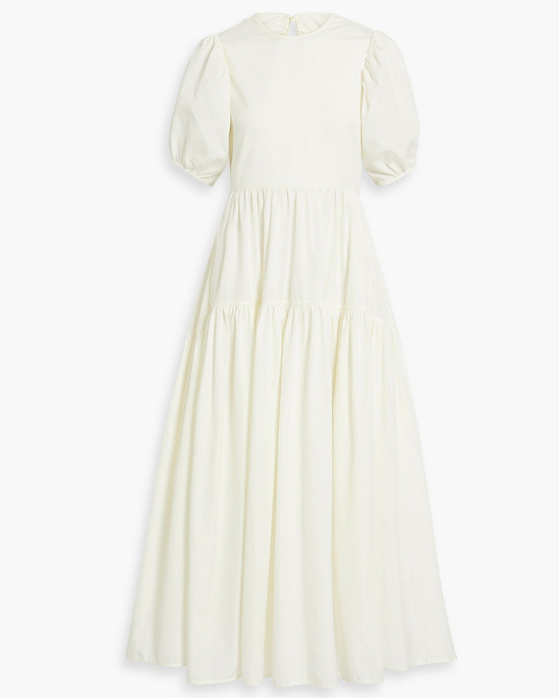 Cecilie Bahnsen Damen Karoline gestuftes Midikleid aus Baumwollpopeline mit Rückenausschnitt