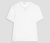 T-Shirt aus Jersey aus einer Baumwoll-Leinenmischung mit Henley-Kragen