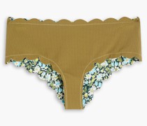 Spring wendbares halbhohes Bikini-Höschen aus Seersucker mit Muschelsaum