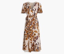 Midikleid aus glänzendem Twill mit floralem Print und Gürtel