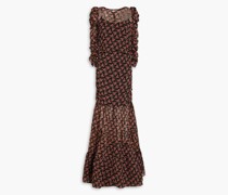 Maxikleid aus Krepon mit floralem Print und Raffungen