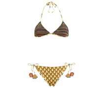 Wendbarer Triangel-bikini mit Print und Häkelbesatz