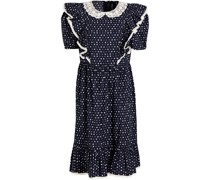 Gerafftes Kleid aus Einer Baumwollmischung mit Polka-dots und Eingewebten Punkten