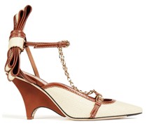 Pumps aus Raffiabastimitat mit Lederbesatz