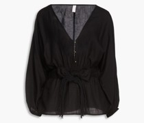 Hera Bluse aus Webstoff mit Raffung und Makrameebesatz