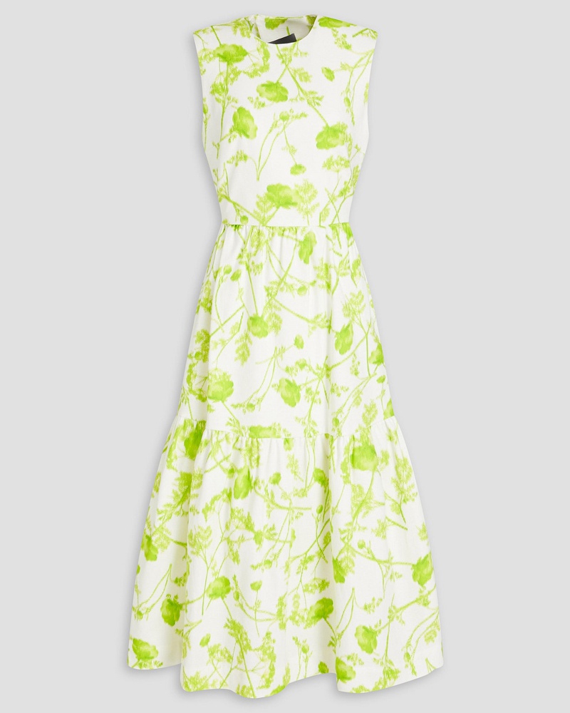 Monique Lhuillier Damen Gerafftes Midikleid aus einer Baumwollmischung mit Print