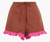 Alexa Pyjama-Shorts aus einer Bio-Baumwoll-Leinenmischung mit Rüschen