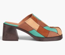 Carolyn Mules aus strukturiertem Leder und Veloursleder inColour-Block-Optik