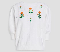 Pullover aus Pointelle-Strick aus Baumwolle mit Stickereien