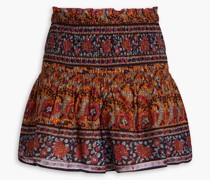 Shorts aus Baumwolle mit Blumenprint und Raffung