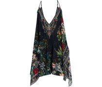 Bedruckter Playsuit aus Crêpe de Chine aus Seide mit Chiffon-Einsätzen und Cut-outs