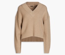 Pullover aus einer gerippten Baumwoll-, Woll-Kaschmirmischung S