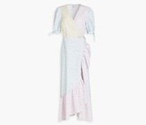 Bedrucktes Midi-Wickelkleid aus Twill inColour-Block-Optik