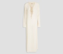 Strandkleid aus Baumwollgaze mit Lederbesatz und Schnürung