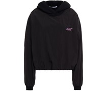 Hoodie aus Shell mit Stickereien und Fleece-Einsatz