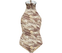 Neckholder-Badeanzug mit Print und Rüschen