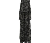 Strapless tiered embellished corded lace gown