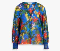 Alice OliviaLang gerafftes Hemd aus Voile aus einer Baumwoll-Seidenmischung mit floralem Print