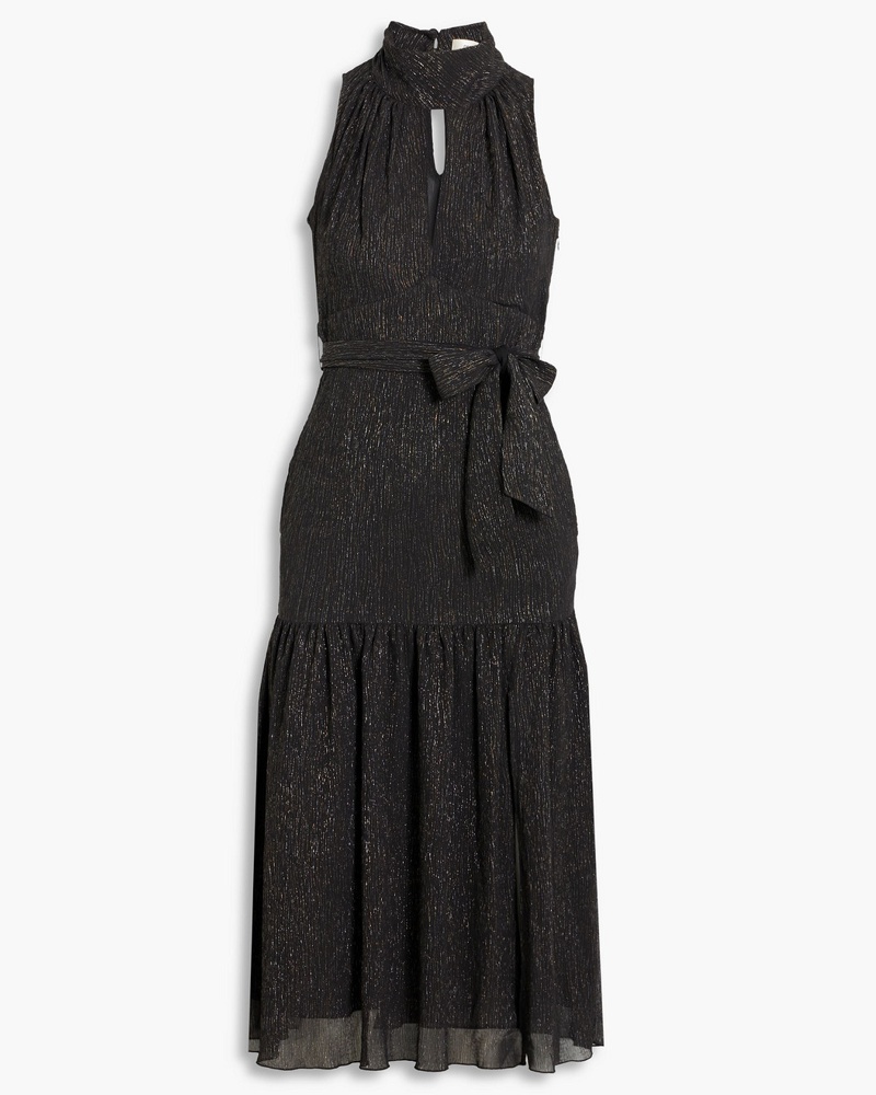 Diane von Furstenberg Damen Ambrose Midikleid aus Krepon mit Metallic-Effekt und Cut-outs