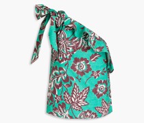 Bomba Oberteil aus Baumwollpopeline mit floralem Print, asymmetrischer Schulterpartie und Schleife
