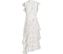 Midikleid aus Crêpe de Chine mit floralem Print und Rüschen