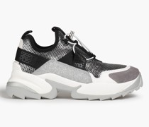Sneakers aus Mesh mit Metallic-Effekt und Velourslederbesatz