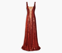 Gestufte Robe aus Chiffon mit floralem Print und Verzierung