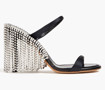 Mules aus Satin mit Fransen