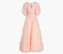 Robe aus Seidenorganza mit floralen Applikationen
