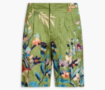 Shorts aus Satin mit floralem Print und Falten