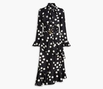 Midikleid aus Seidensatin mit Polka-Dots und Schluppe 00