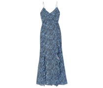 Maxikleid aus Crêpe de Chine aus Seide mit Leopardenprint und Rüschen