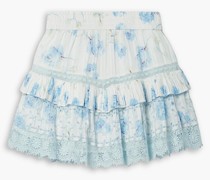 Tanisha Minirock aus Baumwoll-Voile mit floralem Print und Häkelspitzenbesatz