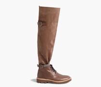 Overknees aus Veloursleder und Leder mit Zierperlen und Schnalle