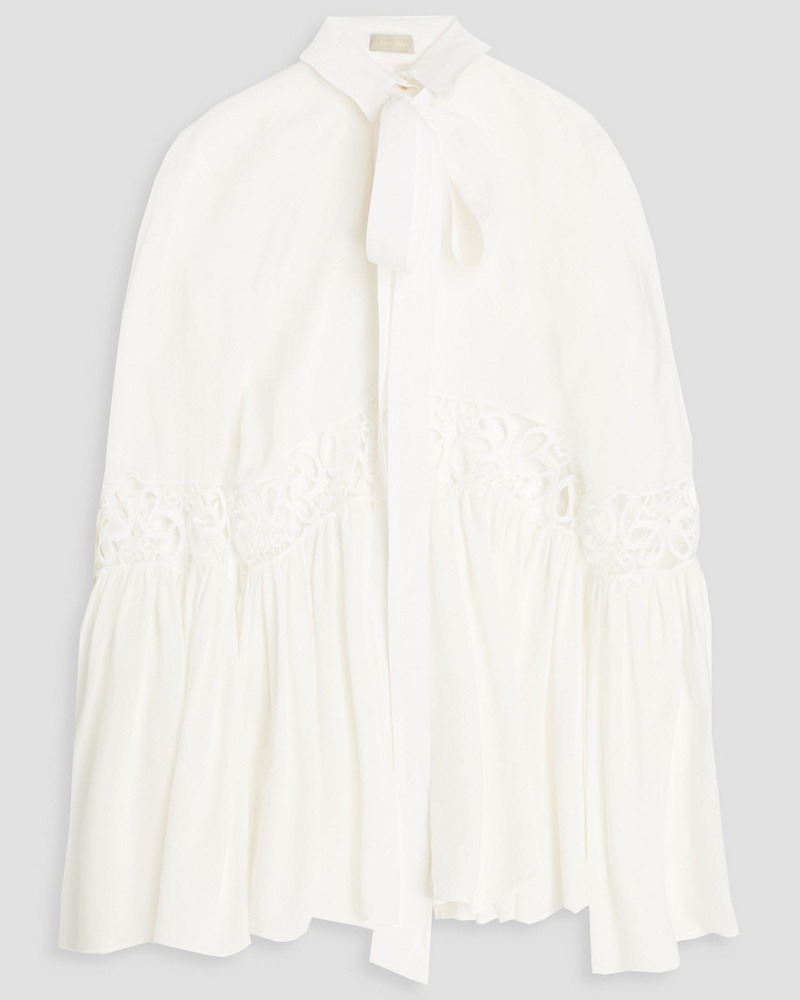 Elie Saab Damen Bluse aus Crêpe de Chine aus Seide mit Makrameebesatz