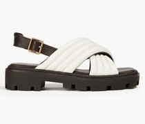 Slingback-Sandalen aus gestepptem Leder