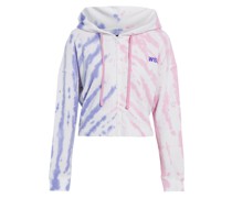 Cropped Hoodie aus Fleece aus einer Baumwollmischung mit Batikmuster und Stickereien
