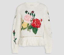 Pullover aus Baumwolle mit Intarsienmuster und Fransen