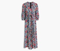 Gerafftes Midikleid aus Crêpe mit floralem Print