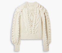 Verena Wollpullover mit Zopftrickmuter und Häkelbeatz