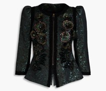 Asymmetrische Jacke aus Jacquard mit Metallic-Effekt und Verzierung